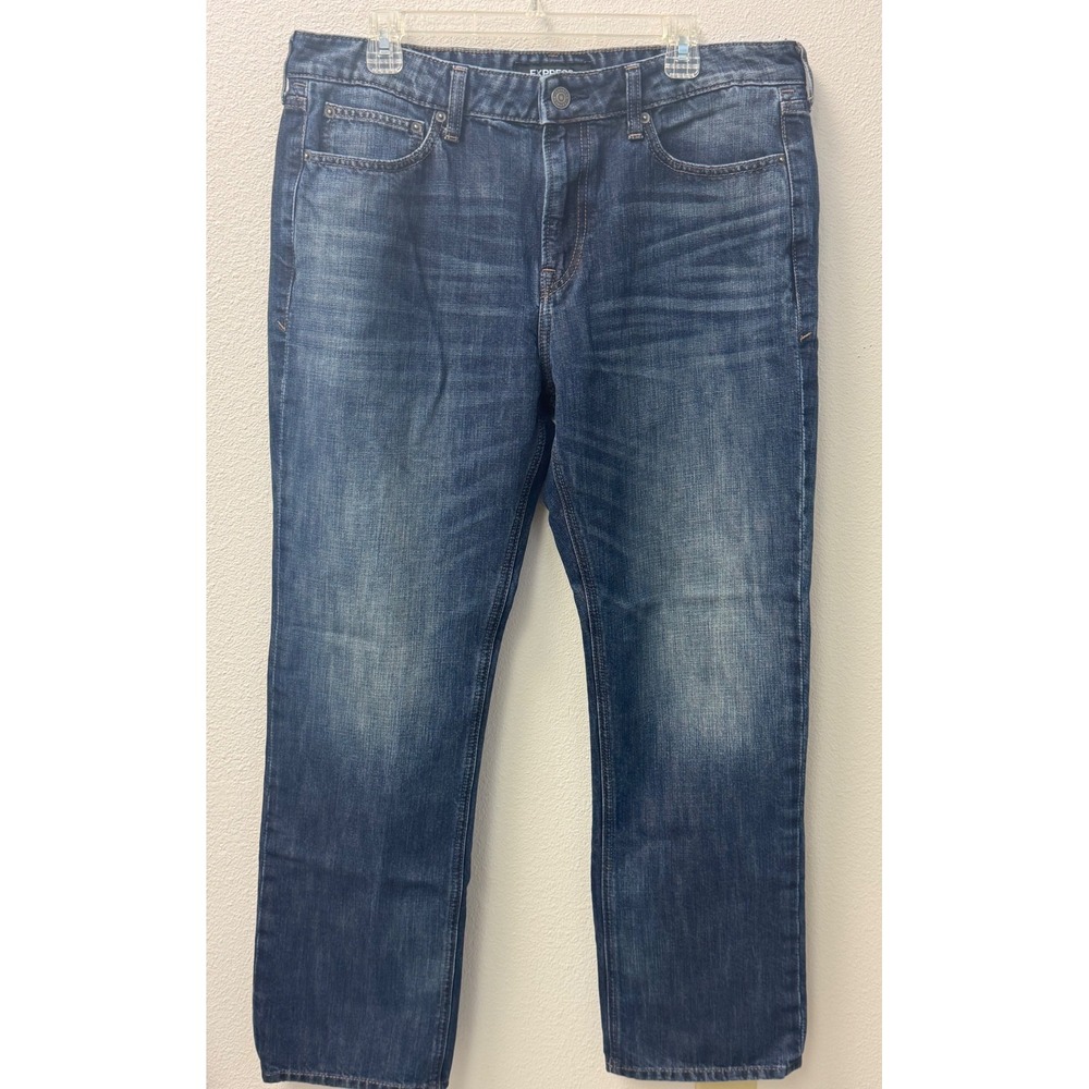 Express Jeans Modern Straight Leg Dark Wash Denim Casual Pants Size 33x32